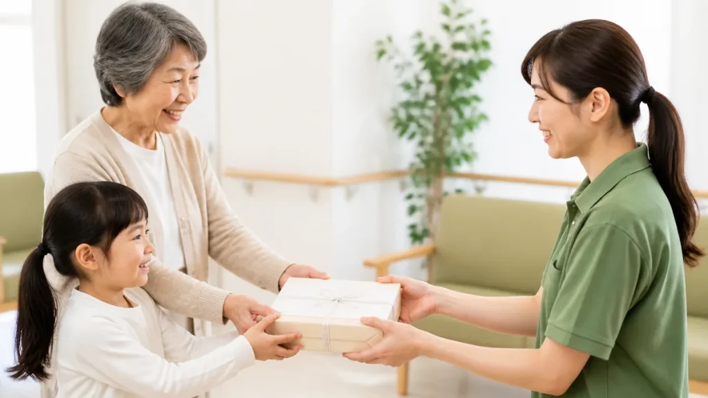 介護施設へのお礼にお菓子は必要？相場3,000円以内の選び方と渡し方マナーのアイキャッチ画像