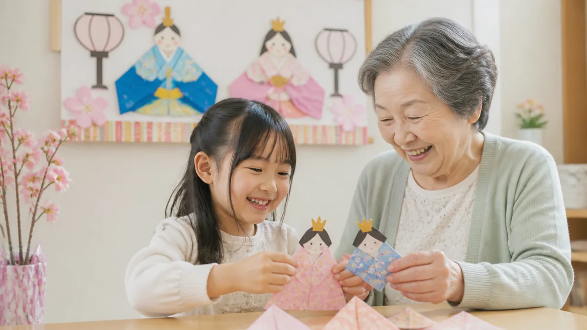 折るだけで形になるひな祭り壁面飾り4案の解説画像