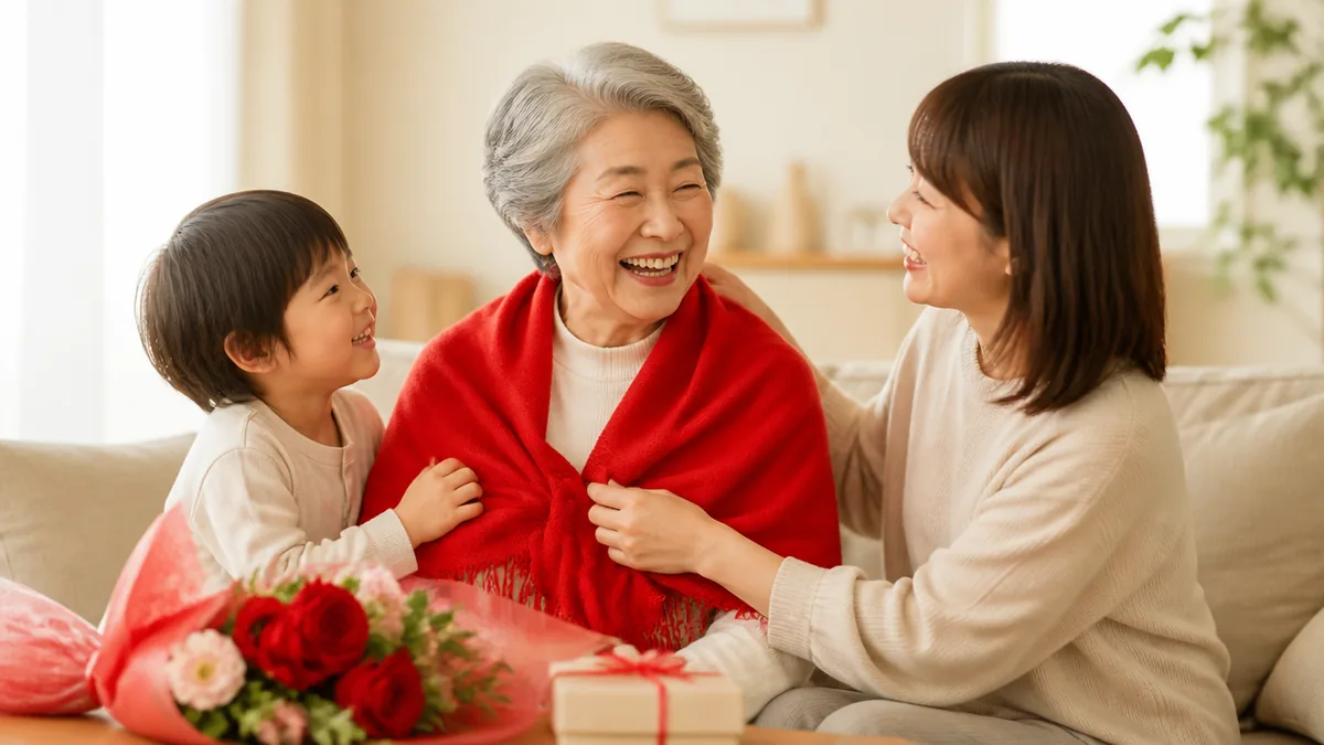 還暦祝いに女性へ赤いものを贈るのはなぜ?由来は魔除けと「赤ちゃんに還る」の解説画像